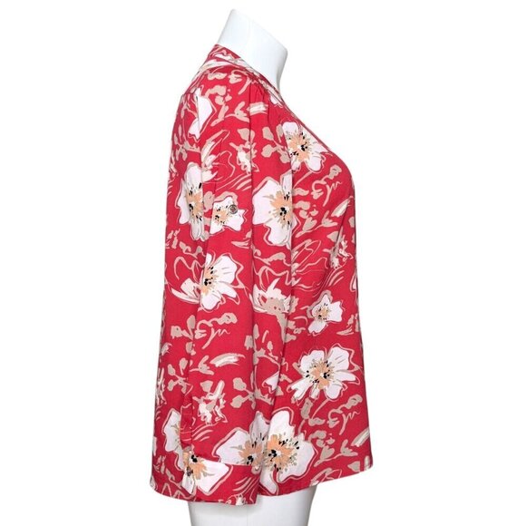Karl Lagerfeld Multicolored Floral Blouse, Long Sleeves Roll Tab Women's Size XL - Picture 3 of 9